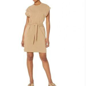 Vince | Short Sleeve Tie-Waist Dress in Almond Size Small